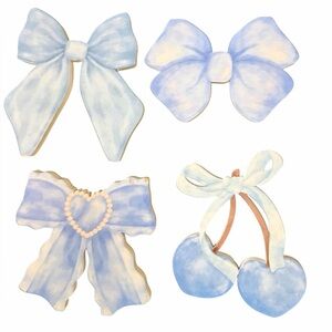 Haooryx 4pc Blue Watercolor Wood Bow Set (Minor Flaws - READ DESCRIPTION)